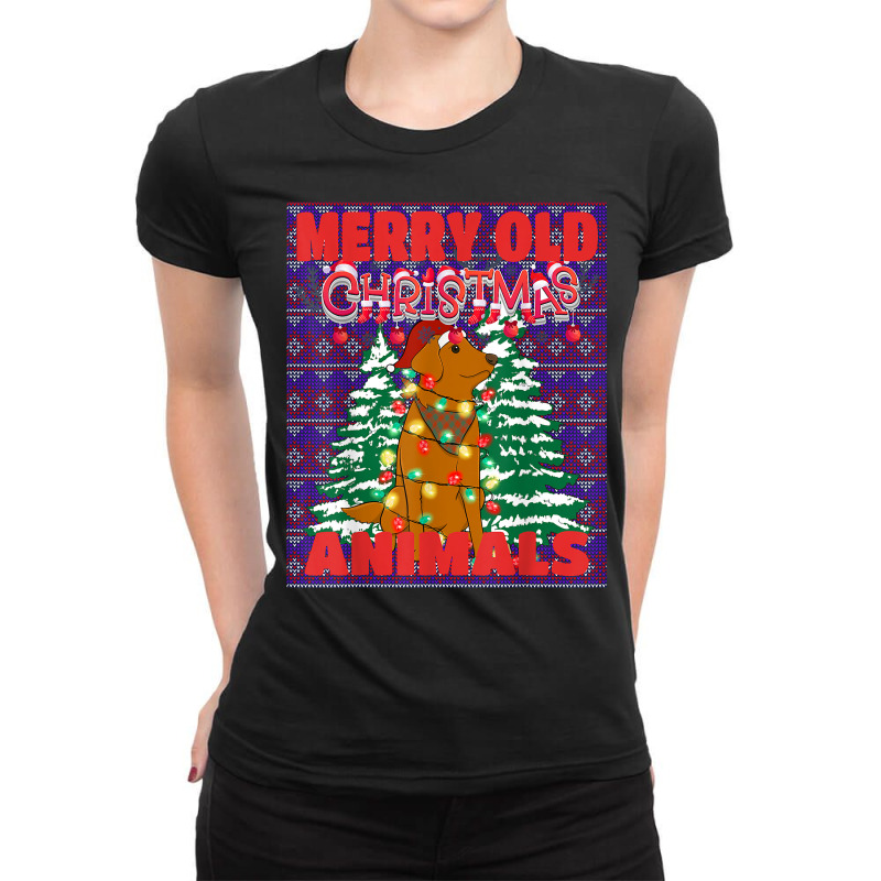 Ugly Merry Old Christmas Animals Sweater Dog Lights Design T Shirt Ladies Fitted T-Shirt by sharitamow87 | Artistshot