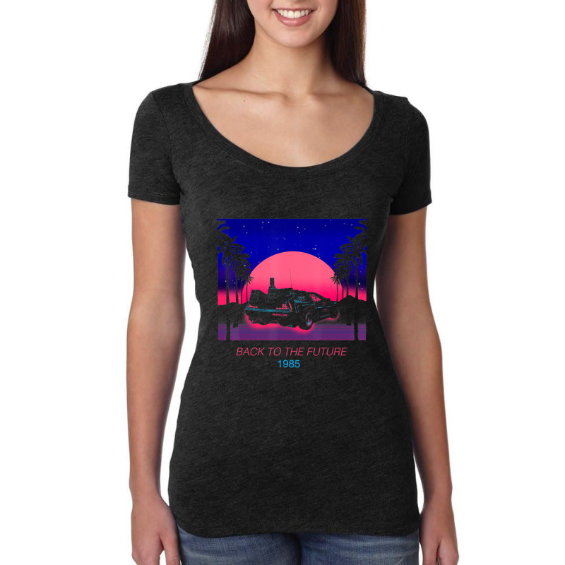 Back To The Future 1985 Neon Delorean Sunset Women's Triblend Scoop T-shirt by femalesbaubles | Artistshot