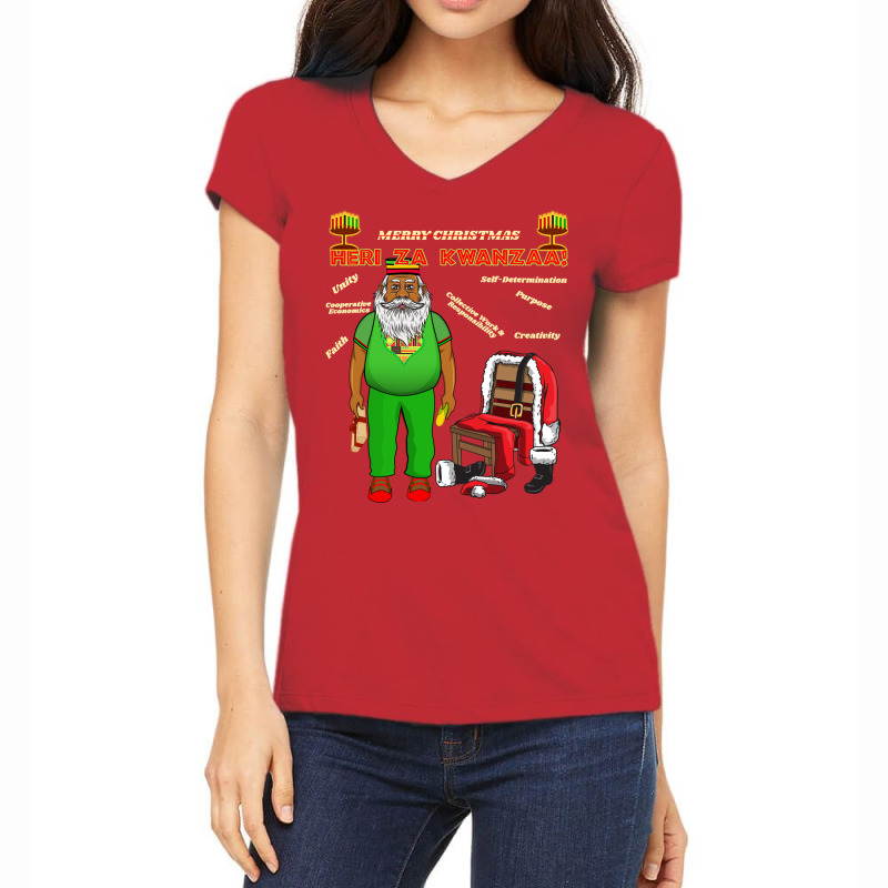 Cool Kwanzaa Holiday Seven Principles Santa Outfit Dad Men Sweatshirt Women's V-Neck T-Shirt by kadejahdomenick | Artistshot