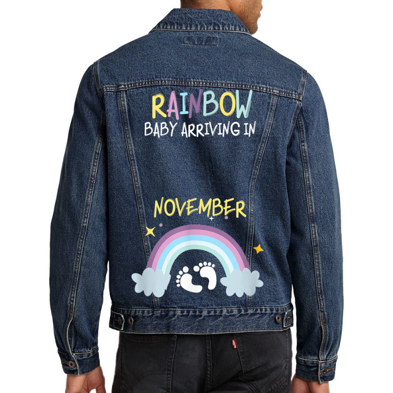 Pregnancy Announcement Rainbow Baby Arriving In November Men Denim Jacket by KEVINHAVEZ | Artistshot