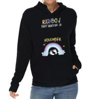 Pregnancy Announcement Rainbow Baby Arriving In November Lightweight Hoodie | Artistshot