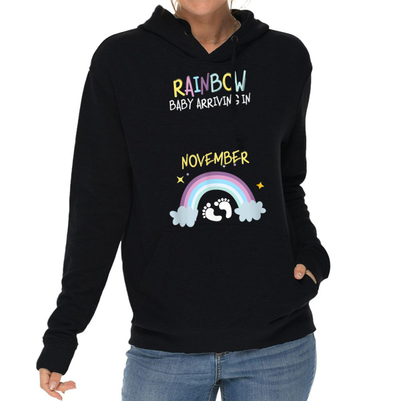 Pregnancy Announcement Rainbow Baby Arriving In November Lightweight Hoodie by KEVINHAVEZ | Artistshot