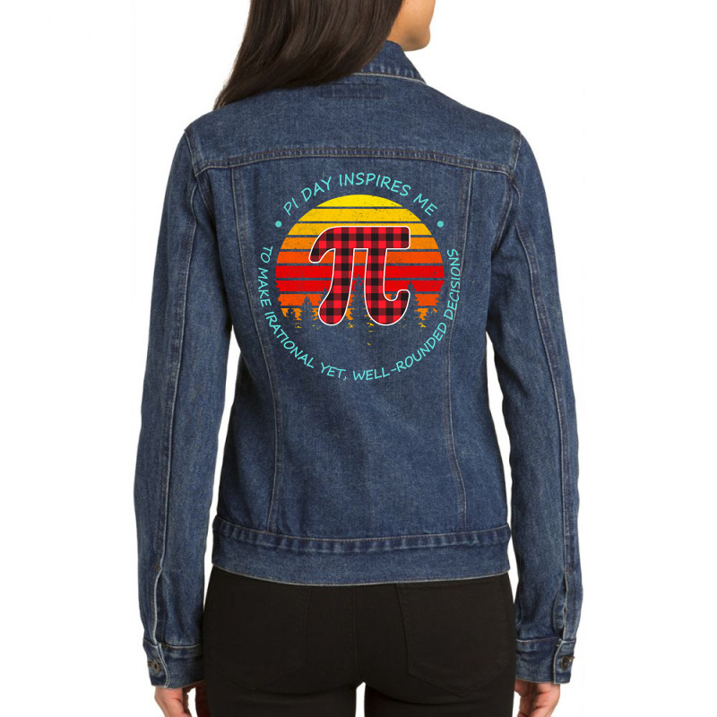 Pi Digits Buffalo Red Plaid Vintage Math Teacher Happy Pi Day Ladies Denim Jacket by Jankonen637 | Artistshot