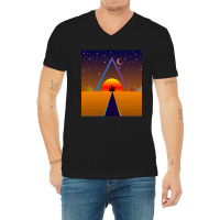 Retro Sunset, Triangle And Moon, Retro Landscape V-neck Tee | Artistshot