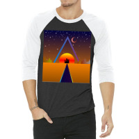 Retro Sunset, Triangle And Moon, Retro Landscape 3/4 Sleeve Shirt | Artistshot