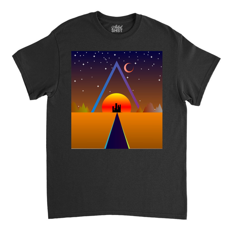 Retro Sunset, Triangle And Moon, Retro Landscape Classic T-shirt | Artistshot