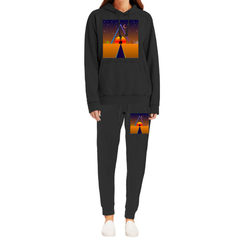 Retro Sunset, Triangle And Moon, Retro Landscape Hoodie & Jogger Set | Artistshot