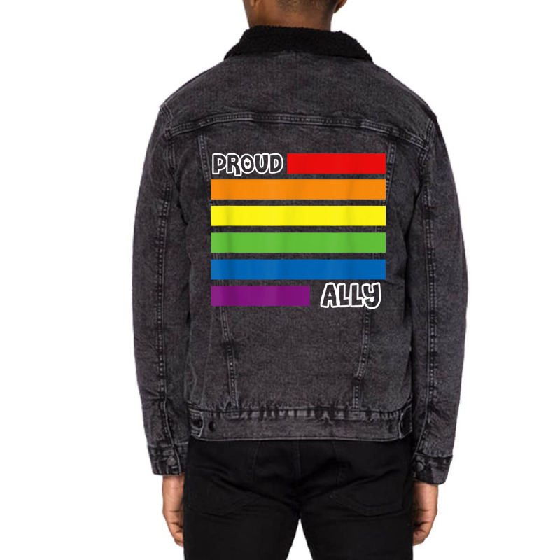 Proud Ally Pride Shirt Gay Lgbt Day Month Flag Rainbow Unisex Sherpa-lined Denim Jacket | Artistshot