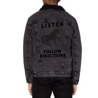 Does Not Listen Or Follow Directions Black Horse Silhouette Unisex Sherpa-lined Denim Jacket | Artistshot