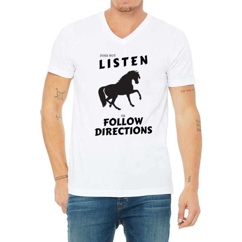 Does Not Listen Or Follow Directions Black Horse Silhouette V-neck Tee | Artistshot