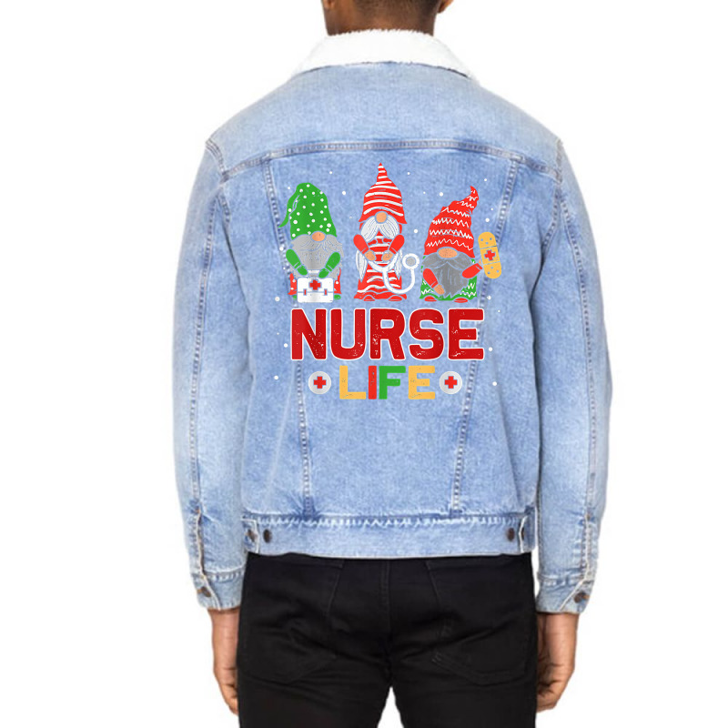 Nurse Life With Christmas Gnomes Xmas Nurse Gnome Men Women T Shirt Unisex Sherpa-lined Denim Jacket | Artistshot