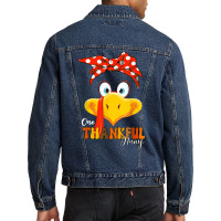 One Thankful Nany Thanksgiving Mom Turkey Messy Bun T Shirt Men Denim Jacket | Artistshot