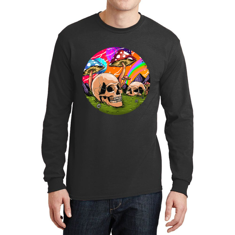 Psychedelic World Hippie Trippy Skull Mushroom Mycologist 42 Long Sleeve Shirts by stress | Artistshot