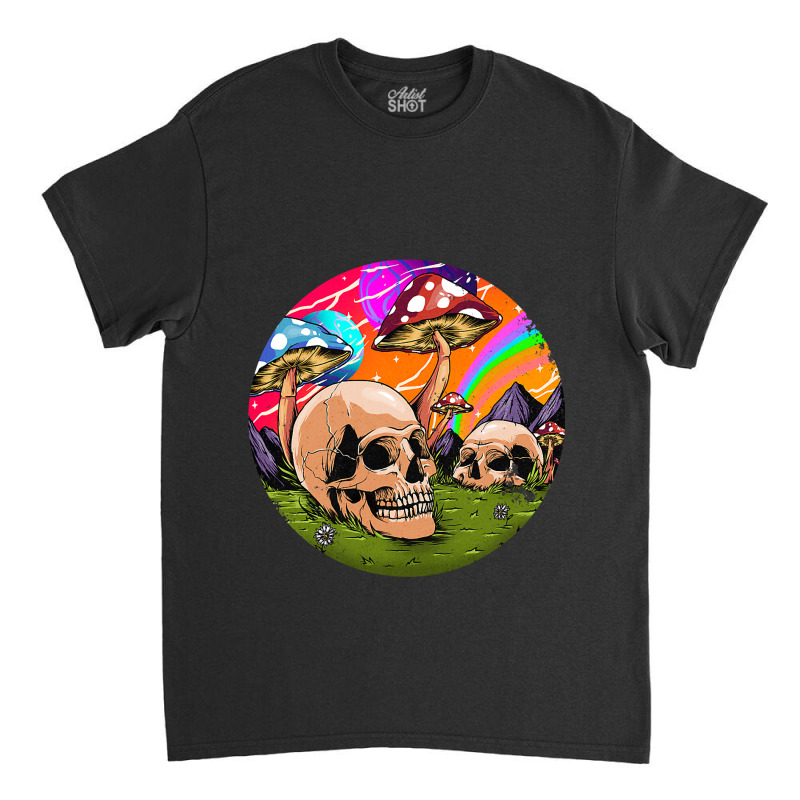 Psychedelic World Hippie Trippy Skull Mushroom Mycologist 42 Classic T-shirt by stress | Artistshot