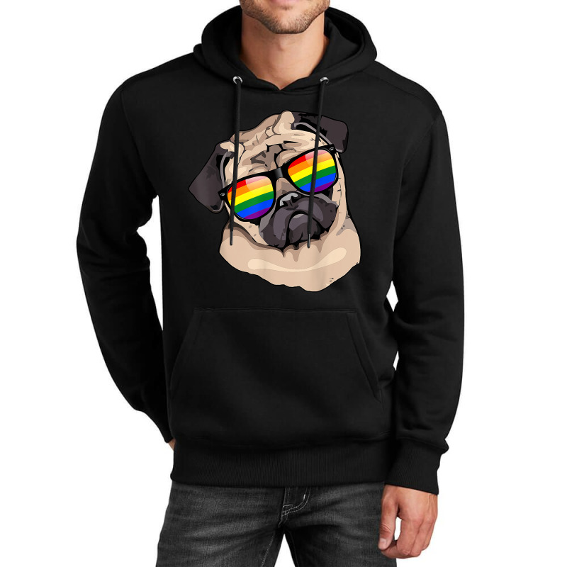 Pug Face Rainbow Sunglasses Gay Pride Lgbt  Gifts Unisex Hoodie | Artistshot