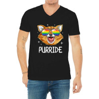 Purride Cat Gay Pride Lgbt Rainbow Flag T Shirt Sunglasses V-neck Tee | Artistshot