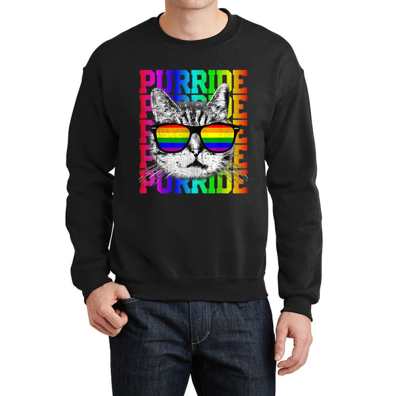 Purride Shirt Funny Cat Gay Pride Lgbtq Rainbow Flag Gift Crewneck Sweatshirt | Artistshot