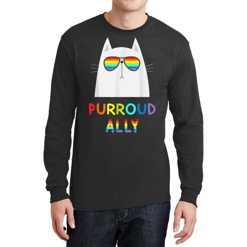 Purroud Ally Rainbow Sunglasses Cat Gay Pride Proud Ally Long Sleeve Shirts | Artistshot