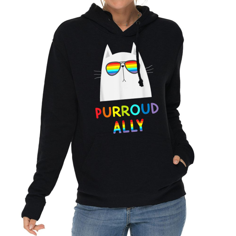 Purroud Ally Rainbow Sunglasses Cat Gay Pride Proud Ally Lightweight Hoodie | Artistshot