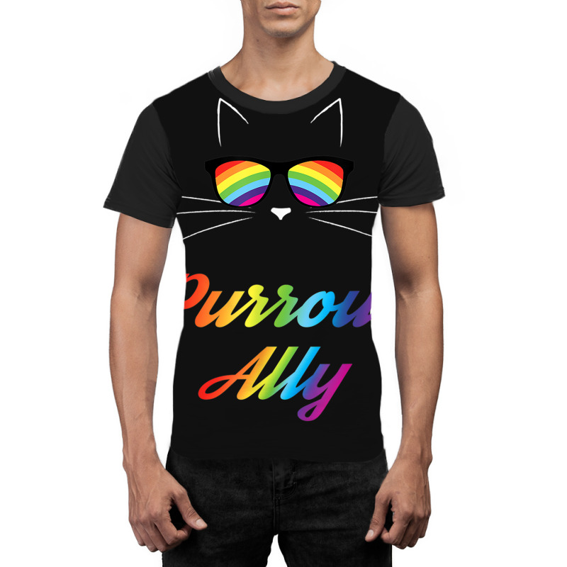 Purroud Ally Rainbow Sunglasses Cat Gay Pride Proud Ally Graphic T-shirt | Artistshot