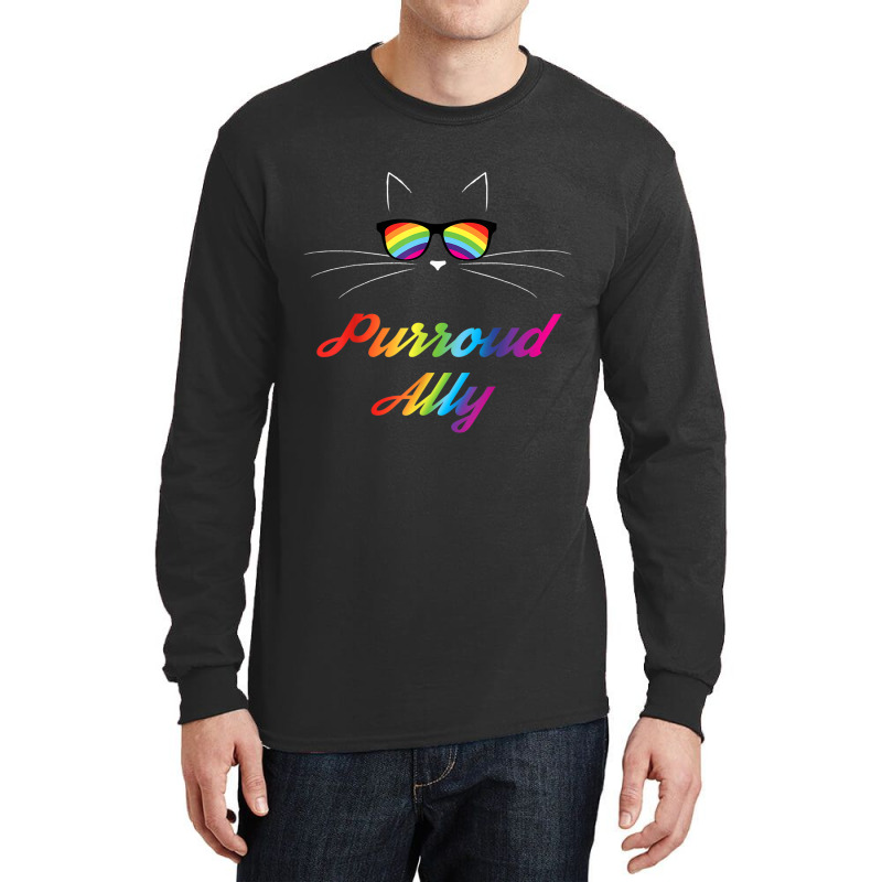 Purroud Ally Rainbow Sunglasses Cat Gay Pride Proud Ally Long Sleeve Shirts | Artistshot