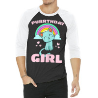 Purrthday Girl  Birthday Kitty Cat Rainbow  Hearts Shirt 3/4 Sleeve Shirt | Artistshot