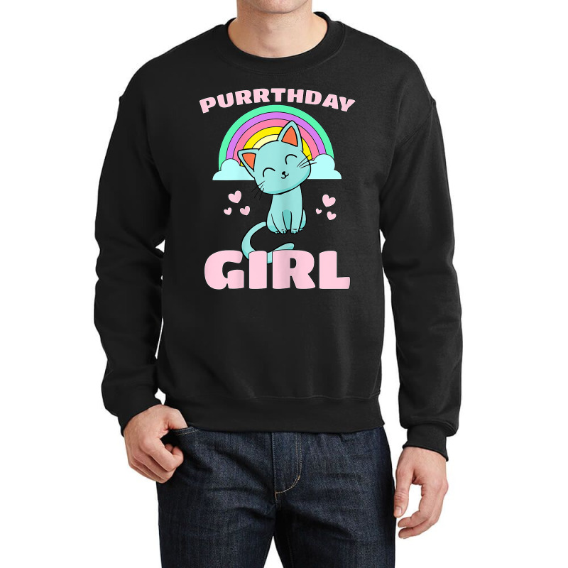 Purrthday Girl  Birthday Kitty Cat Rainbow  Hearts Shirt Crewneck Sweatshirt | Artistshot