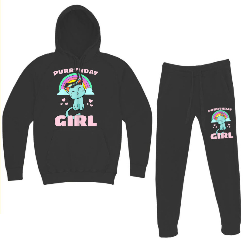 Purrthday Girl  Birthday Kitty Cat Rainbow  Hearts Shirt Hoodie & Jogger Set | Artistshot