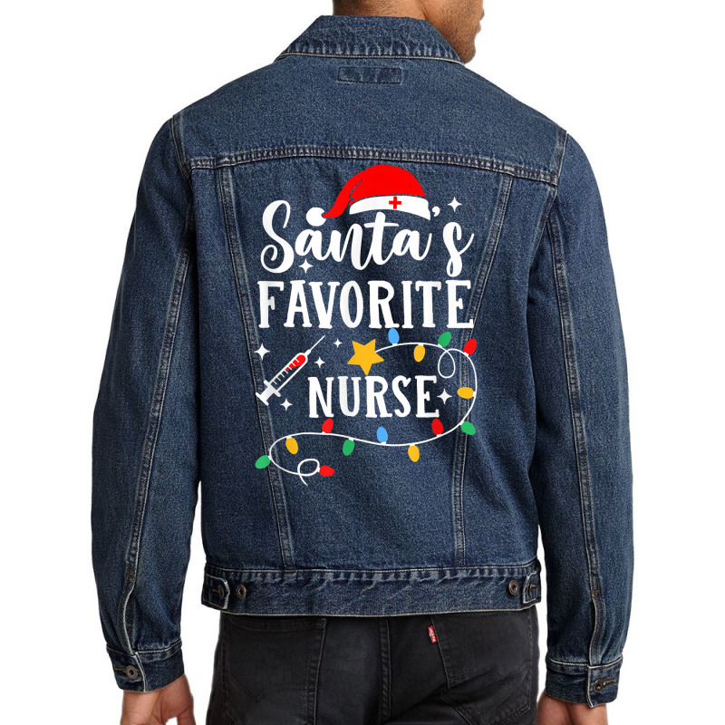 Santa's Favorite Nurse Christmas Lights Pajamas Boys Girls T Shirt Men Denim Jacket | Artistshot