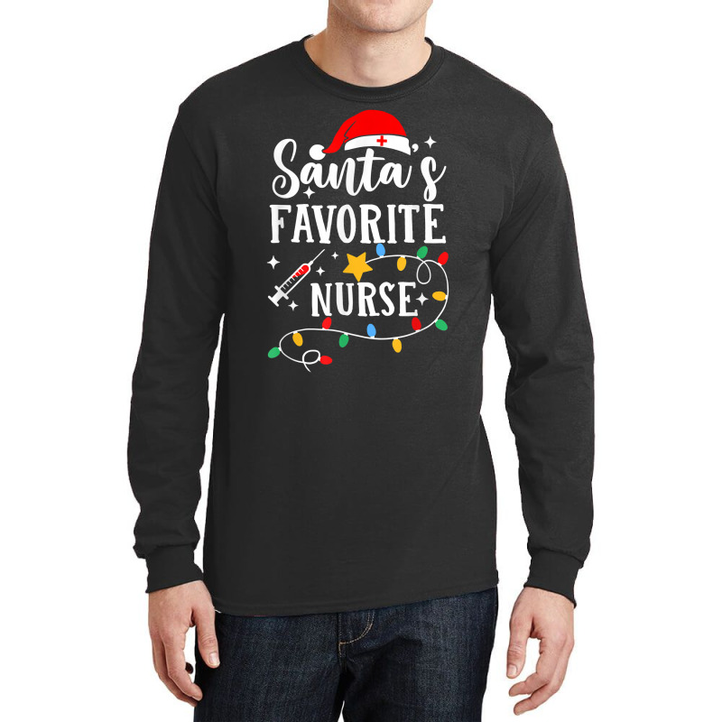 Santa's Favorite Nurse Christmas Lights Pajamas Boys Girls T Shirt Long Sleeve Shirts | Artistshot