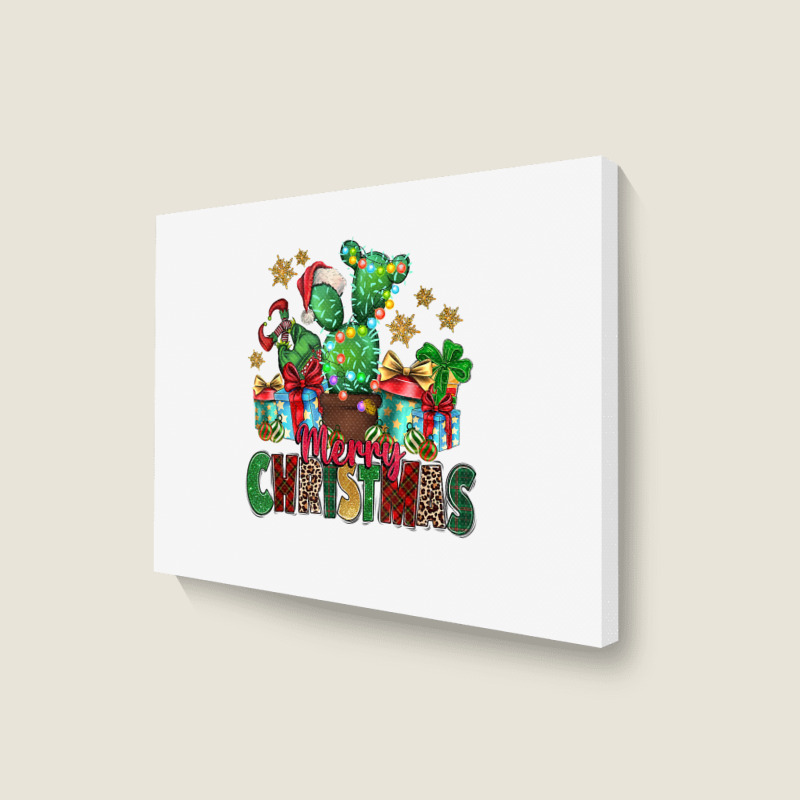 Western Christmas Cactus Leopard Merry Christmas T Shirt Landscape Canvas Print | Artistshot