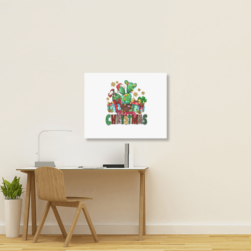 Western Christmas Cactus Leopard Merry Christmas T Shirt Landscape Canvas Print | Artistshot