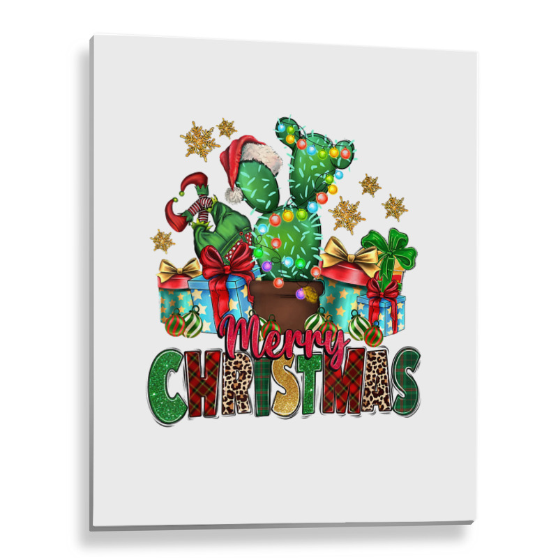 Western Christmas Cactus Leopard Merry Christmas T Shirt Metal Print Vertical | Artistshot