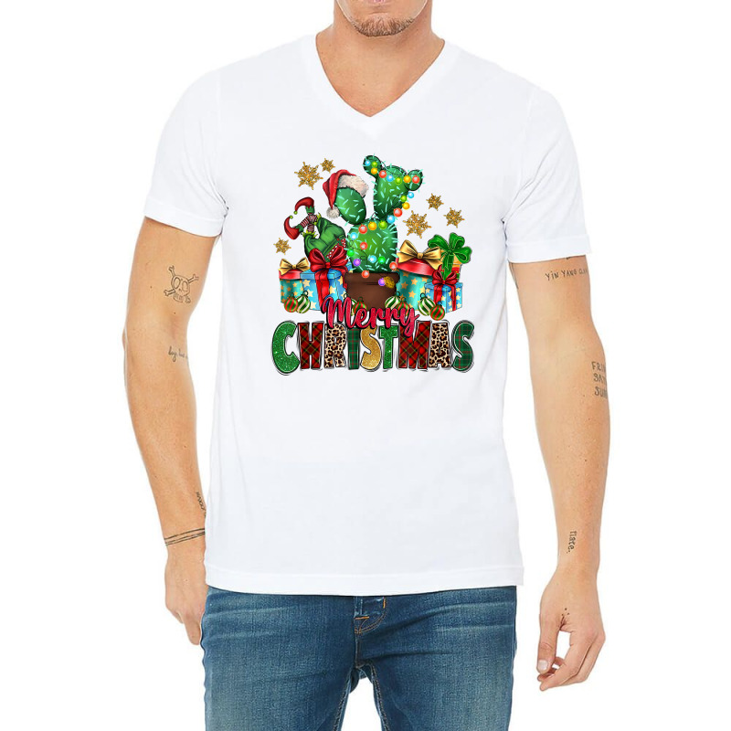 Western Christmas Cactus Leopard Merry Christmas T Shirt V-neck Tee | Artistshot