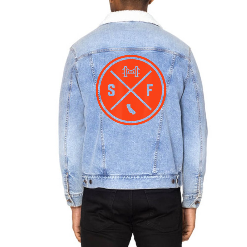 Classic San Francisco Sf Circle Patch Orange Unisex Sherpa-lined Denim Jacket | Artistshot