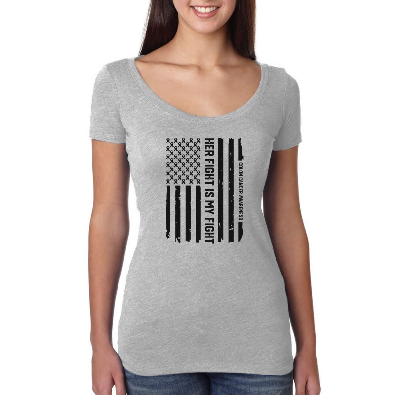 Her Fight American Flag Colorectal Bowel Colon Cancer Awareness Women's Triblend Scoop T-shirt by saepuloh | Artistshot