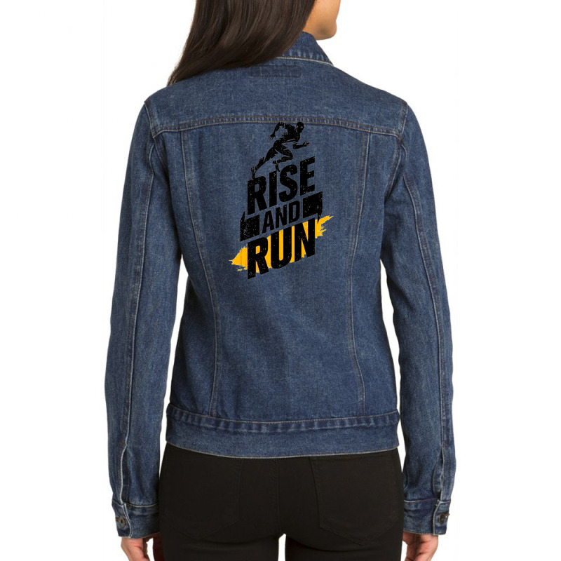 Rise And Run For Gym Ladies Denim Jacket by lik9787 | Artistshot