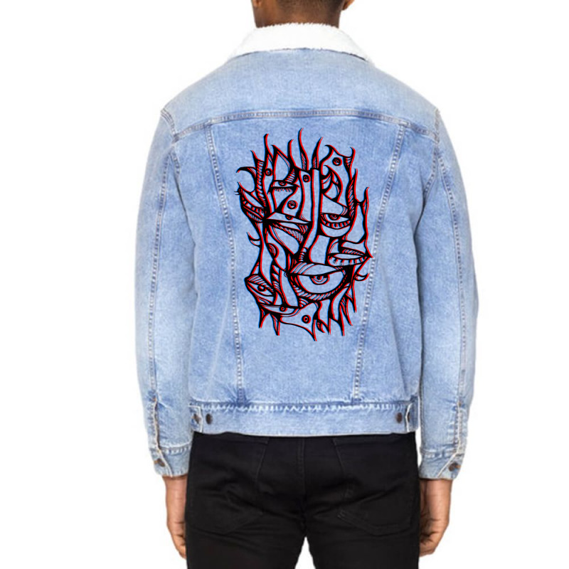 Abstract Lines Surreal Magic Eyes 3d Black Unisex Sherpa-Lined Denim Jacket by HISHIMUCHILDRESS | Artistshot