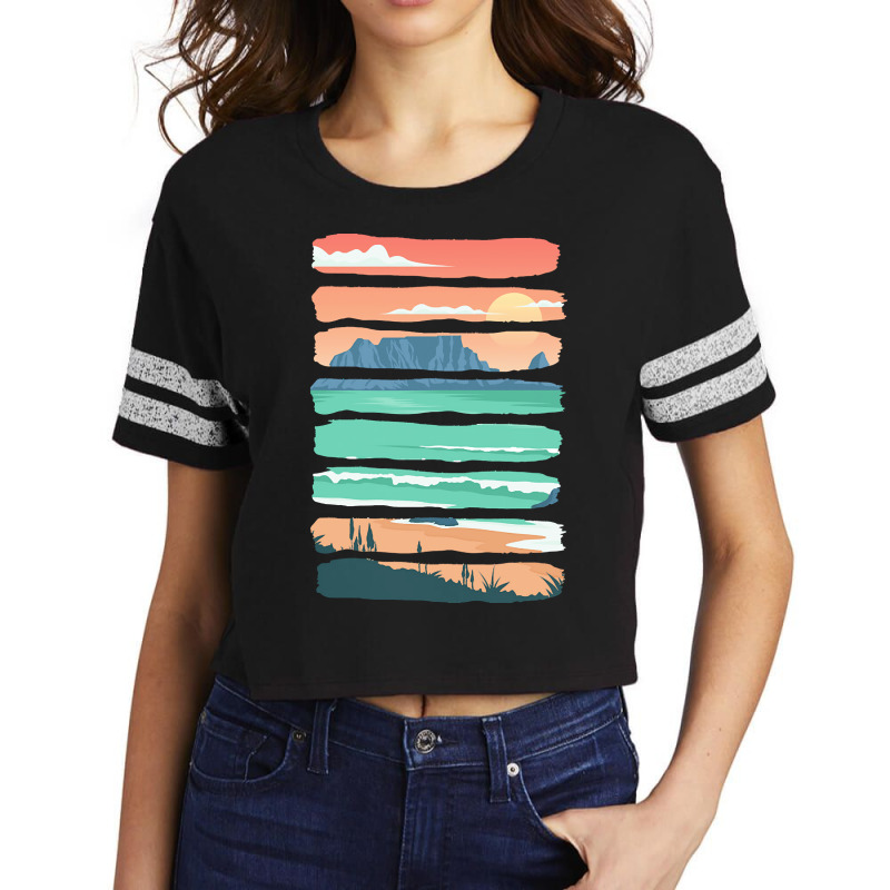 Beach Sunset T  Shirt Summer Sunset Beach Vacation Rocky Cliffs Ocean Scorecard Crop Tee by hintzreanna771 | Artistshot