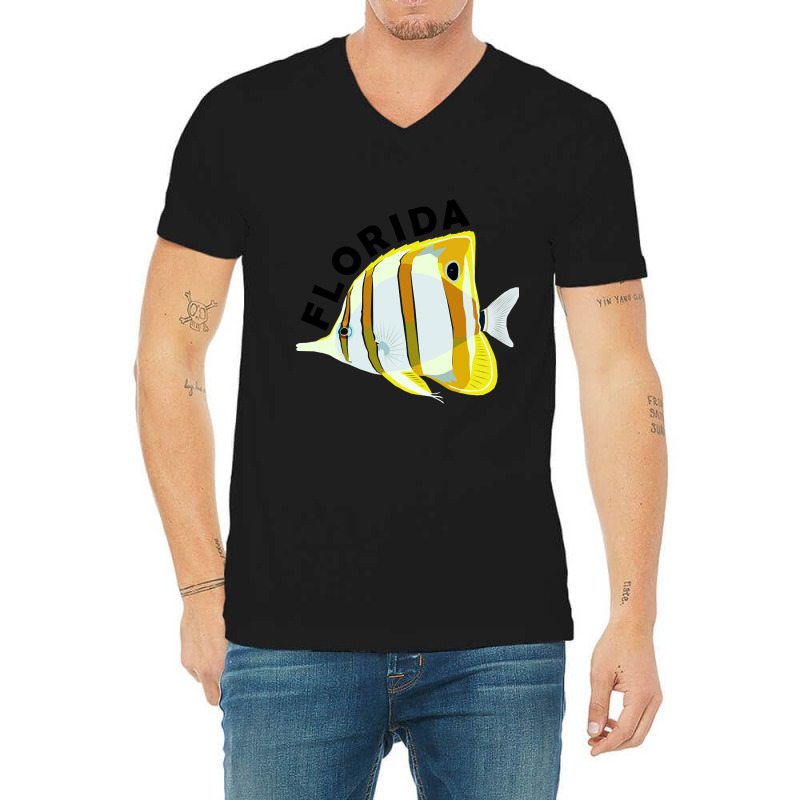 Florida Butterfly Fish, Tropical Coral Marine Animal V-neck Tee | Artistshot