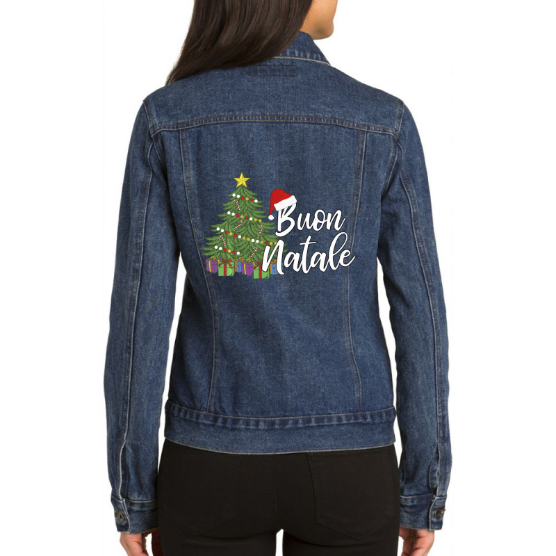 Italian Christmas Tanti Auguri Regalo Ideale Buon Natale Ladies Denim Jacket by behindcedar22 | Artistshot