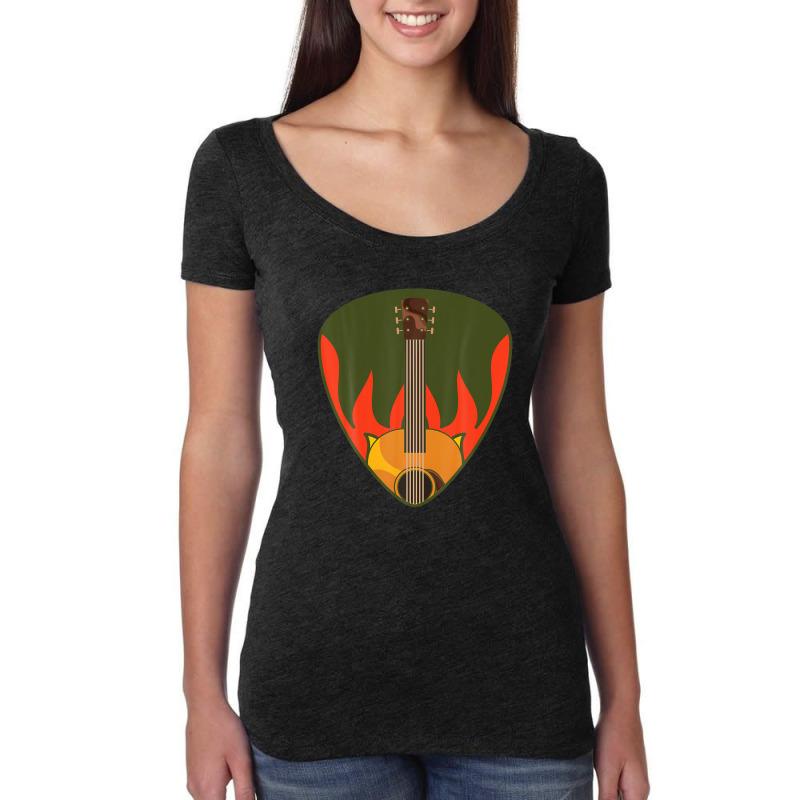 Guitar Pick Mediator Flames Guitarist Musician Guitar Women's Triblend Scoop T-shirt by rakinybluvic | Artistshot