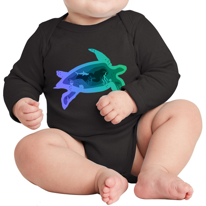 Sea Turtle Layer Cave _ Blue Green Long Sleeve Baby Bodysuit | Artistshot