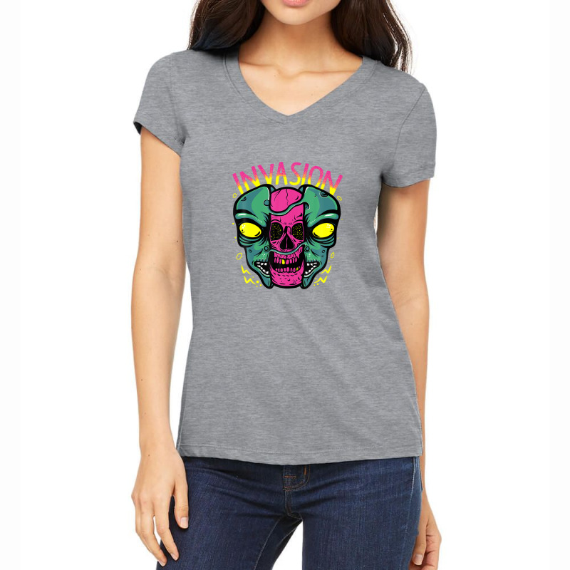 Cool Space Aliens Invasion Illustration Graphic Designs Art Women's V-Neck T-Shirt by shareqimbrow | Artistshot