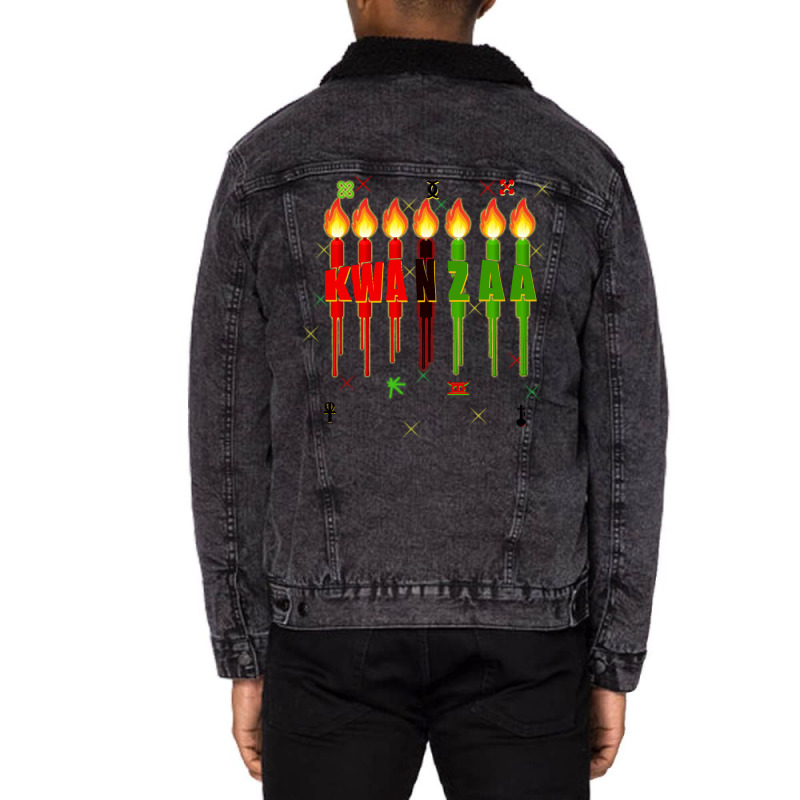 Kwanzaa Kinara Set Dripping Candles Symbols Seven Principles Pullover Unisex Sherpa-Lined Denim Jacket by kadejahdomenick | Artistshot