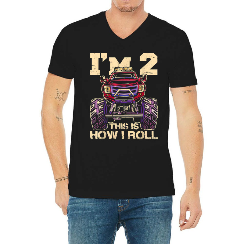 Funny Kids Monster Truck 2nd Birthday Party  Gift V-neck Tee | Artistshot
