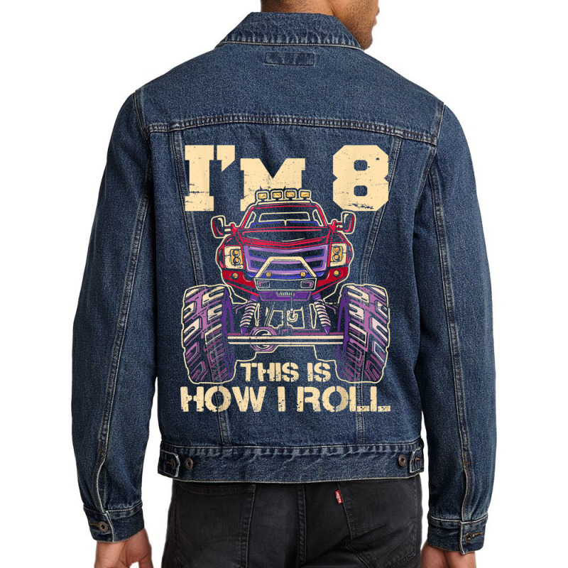 Funny Kids Monster Truck 8th Birthday Party  Gift Men Denim Jacket | Artistshot