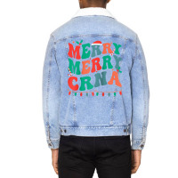 Merry Certified Registered Nurse Anesthetist Christmas Raglan Baseball Unisex Sherpa-lined Denim Jacket | Artistshot