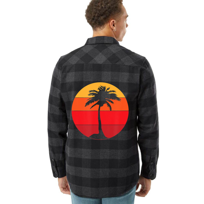 Pacific Ocean Beach Palm Tree Sun Retro Vintage Flannel Shirt by yumgaugeteuda | Artistshot