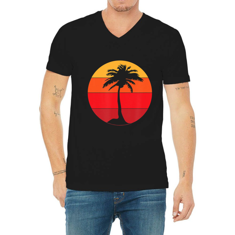 Pacific Ocean Beach Palm Tree Sun Retro Vintage V-Neck Tee by yumgaugeteuda | Artistshot